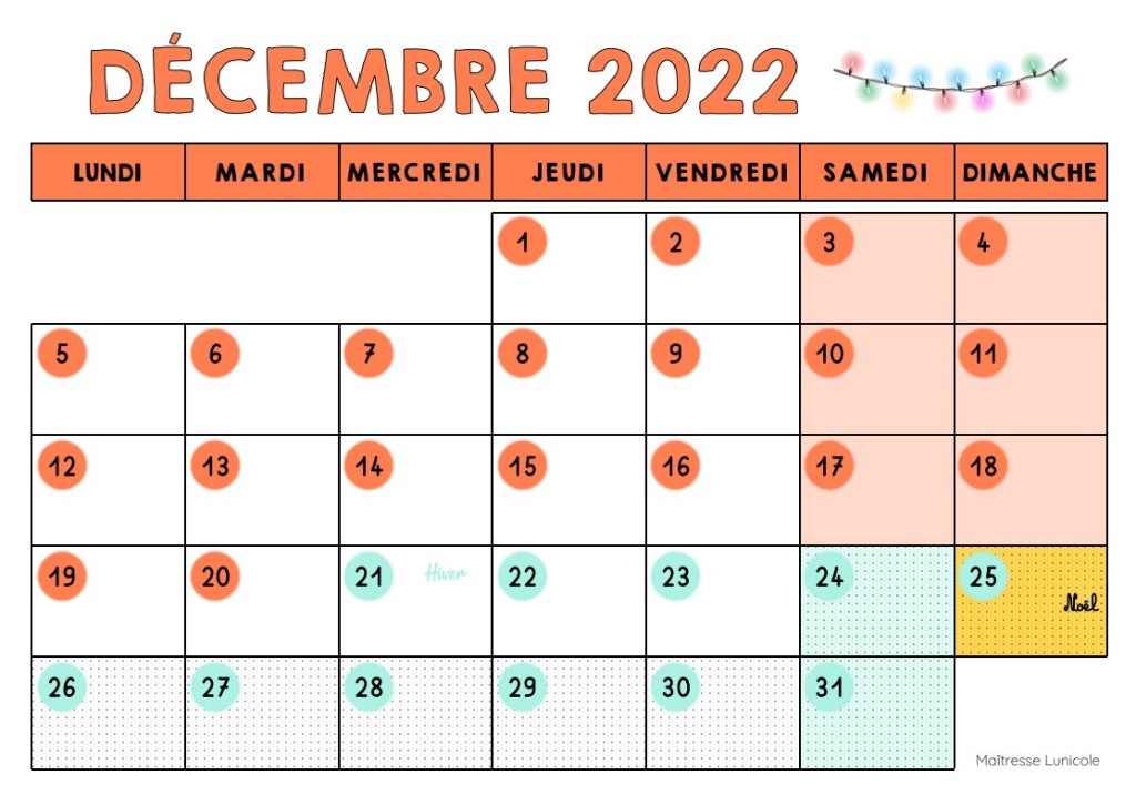 Calendrier annuel 2022 – 2023 – Maîtresse Lunicole